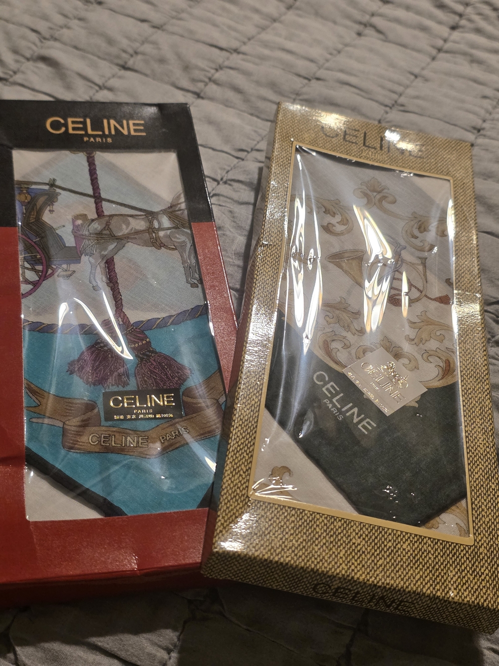CELINE Luxury Pack -2 Patterned Handkerchiefs, Neck Scarf,Bandana/BNIB